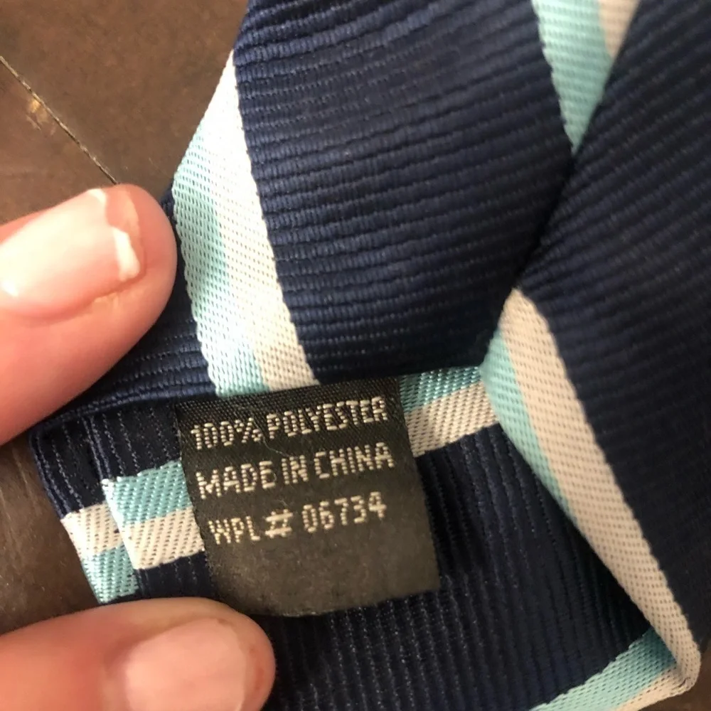 Blue and white clip on tie